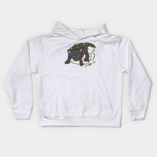 Black cat tangled in christmas lights Kids Hoodie